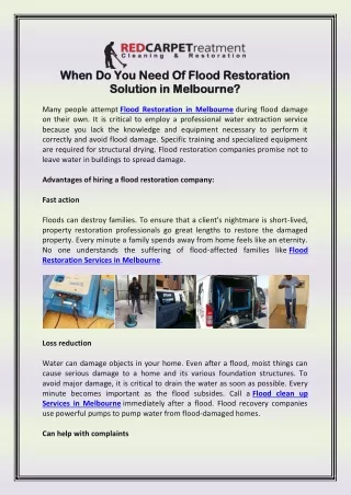 When Do You Need Of Flood Restoration Solution in Melbourne