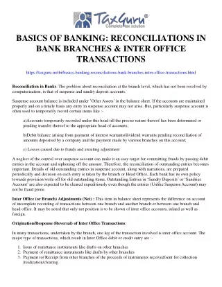 basics of banking reconciliations in bank branches inter office transactions