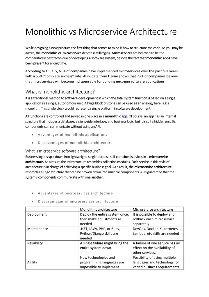 monolithic vs microservice architecture