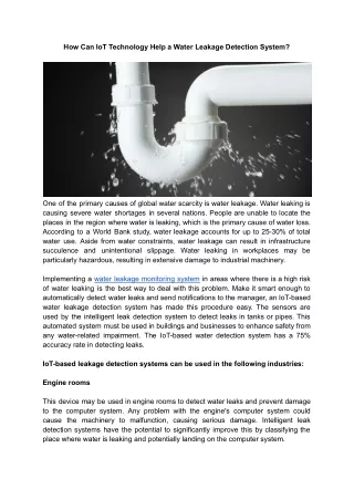 How Can IoT Technology Help a Water Leakage Detection System