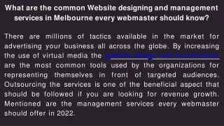 What are the common Website designing and management services in Melbourne every webmaster should know