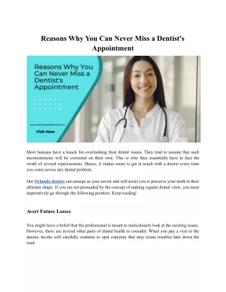 Reasons Why You Can Never Miss a Dentist's Appointment | Ashley Park Dental