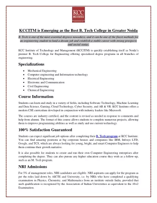 KCCITM is Emerging as the Best B.Tech College in Greater Noida