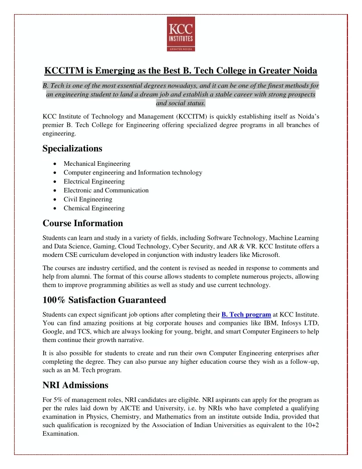 kccitm is emerging as the best b tech college