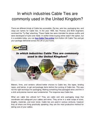 In which industries Cable Ties are commonly used in the United Kingdom?