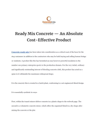 Ready Mix Concrete — An Absolute Cost-Effective Product