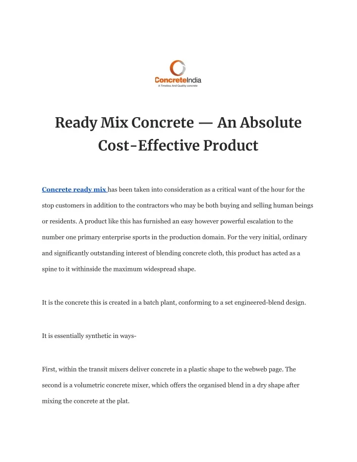 ready mix concrete an absolute cost e ective