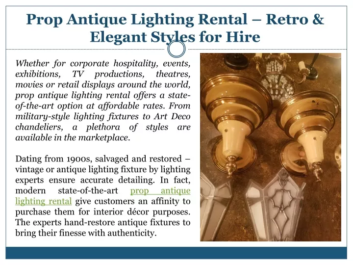 prop antique lighting rental retro elegant styles for hire