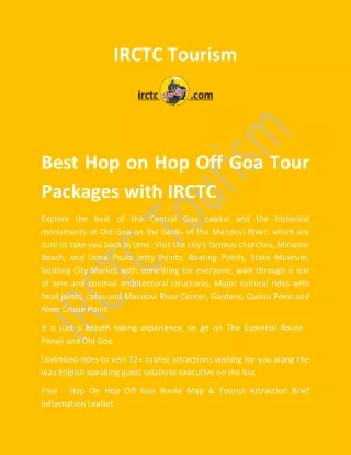 Best Hop on Hop Off Goa Tour Packages with IRCTC