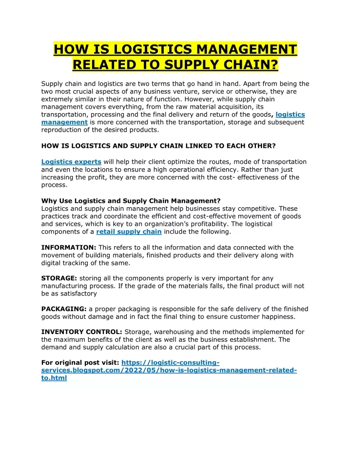 how is logistics management related to supply