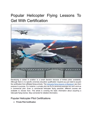 Popular Helicopter Flying Lessons To Get With Certification