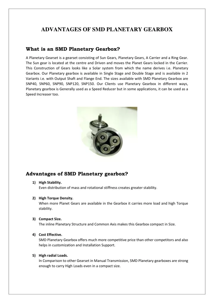 advantages of smd planetary gearbox