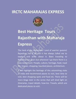 Best Heritage Tours Rajasthan with Maharaja Express