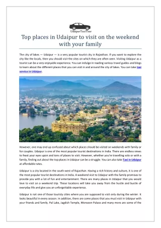 Top places in Udaipur to visit on the weekend with your family