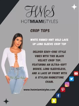 Shop White Ribbed Knit Gold Lace Up Long Sleeve Crop Top