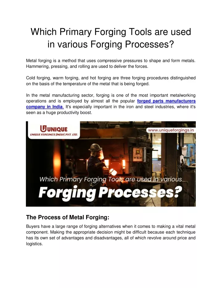 which primary forging tools are used in various