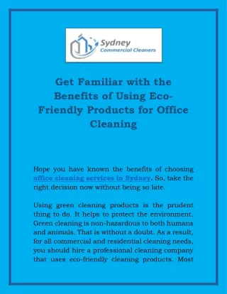 Get Familiar with the Benefits of Using Eco-Friendly Products for Office Cleanin