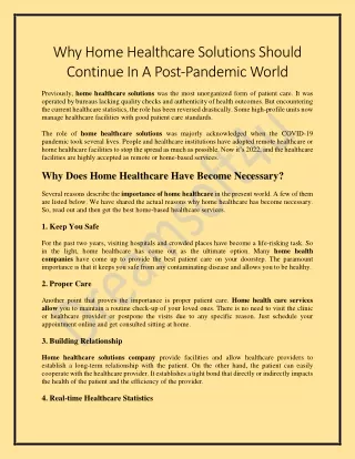 why home healthcare solutions should continue