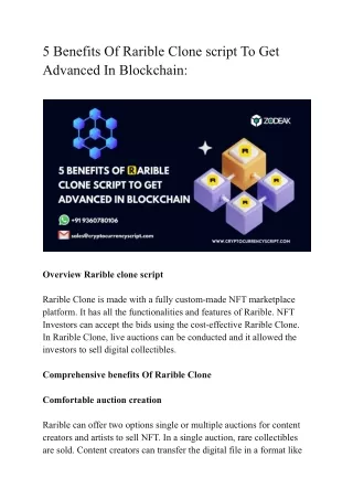 5 Benefits Of Rarible Clone script To Get Advanced In Blockchain_