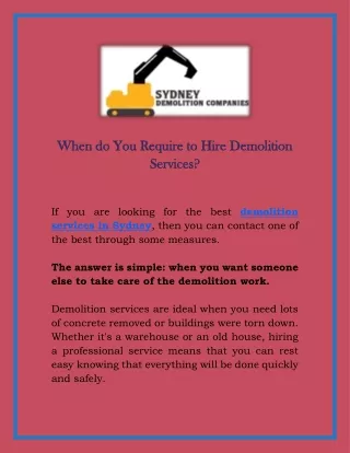 When do You Require to Hire Demolition Services?