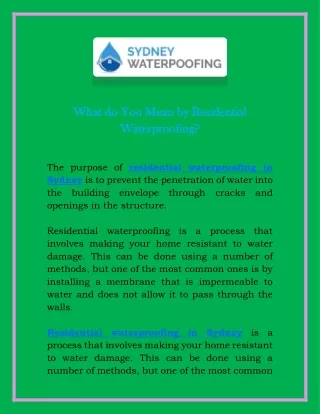 What do You Mean by Residential Waterproofing?
