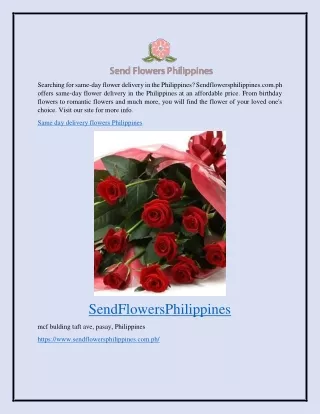 Same Day Delivery Flowers Philippines Sendflowersphilippines.com.ph
