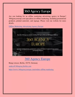 Offline Marketing Advertising Agency Europe 360agencyeurope.com