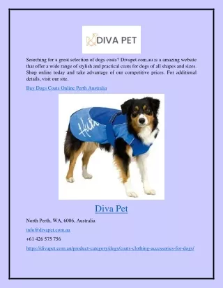 Buy Dogs Coats Online Perth Australia Divapet.com.au