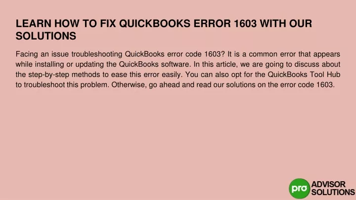 learn how to fix quickbooks error 1603 with our solutions