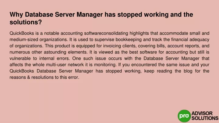 why database server manager has stopped working and the solutions