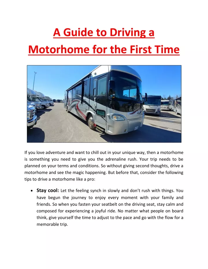 a guide to driving a motorhome for the first time
