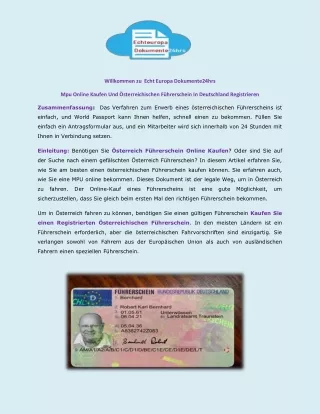 Mpu Online Kaufen Und Österreichischen Führerschein In Deutschland Registrieren
