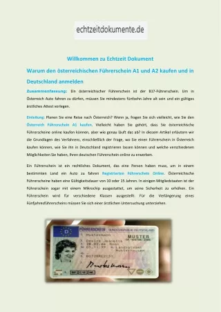 Warum den österreichischen Führerschein A1 und A2 kaufen und in Deutschland anmelden