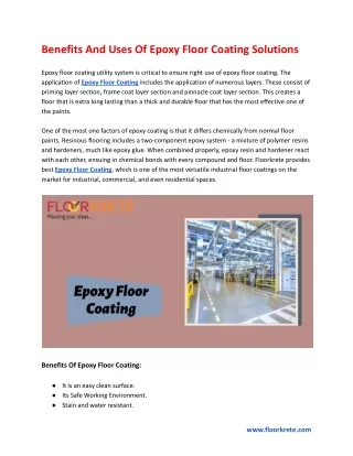 Benefits And Uses Of Epoxy Floor Coating Solutions