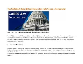 The CARES Act Relief Bill and How it Can Help You as a Homeowner