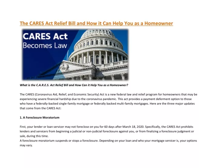 the cares act relief bill and how it can help