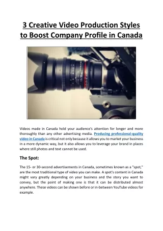 3 Creative Video Production Styles to Boost Company Profile in Canada
