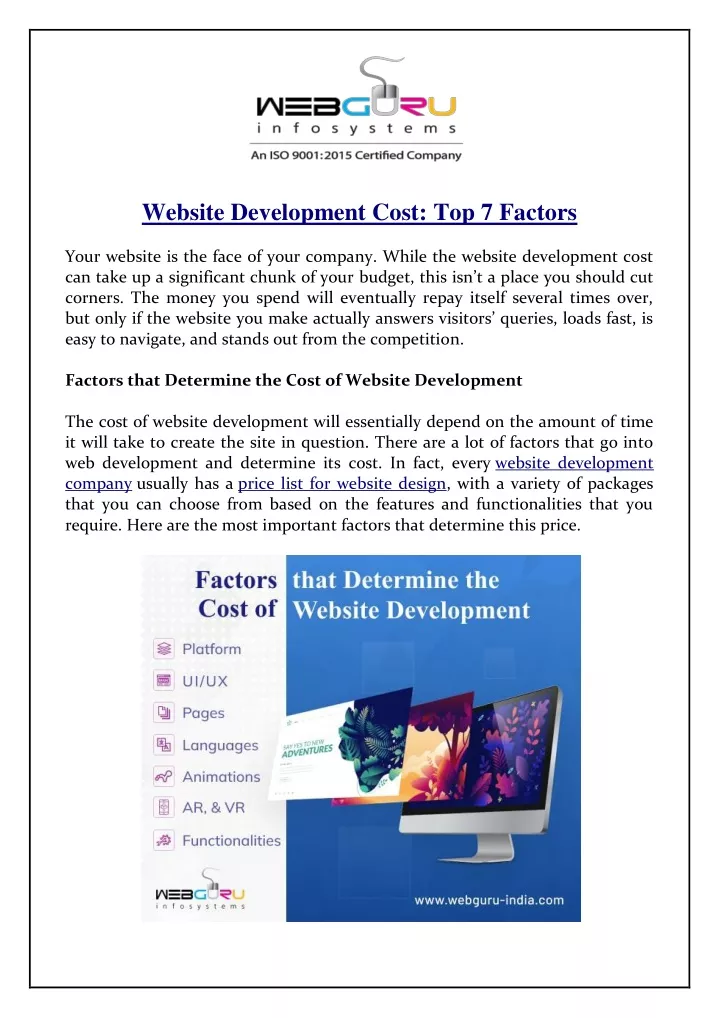 website development cost top 7 factors