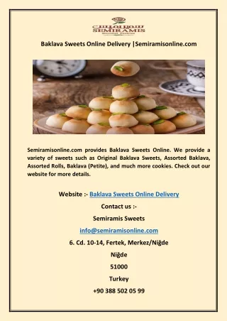 Baklava Sweets Online Delivery Semiramisonline