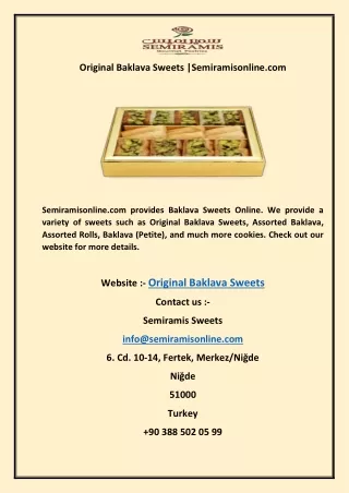 Original Baklava Sweets Semiramisonline.com