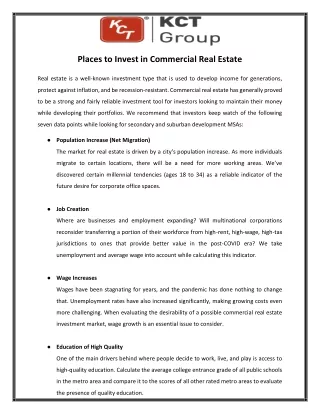 Places to Invest in Commercial Real Estate