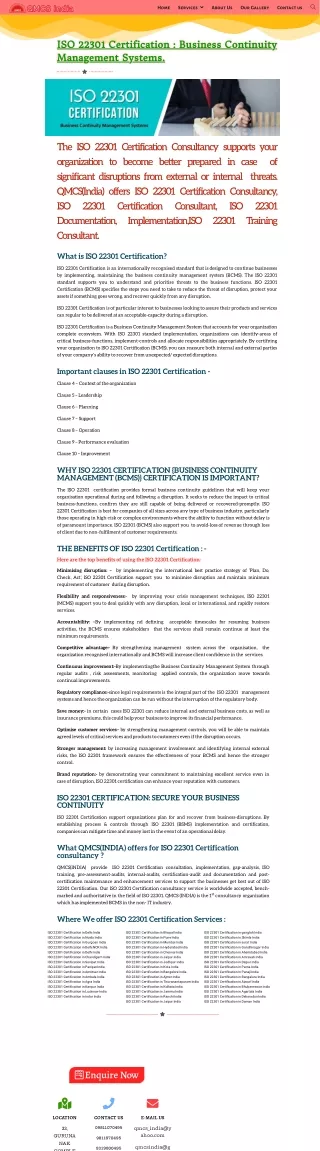 What are benefits of ISO 22301 Certification?