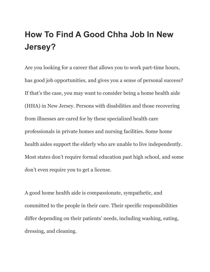 how to find a good chha job in new jersey