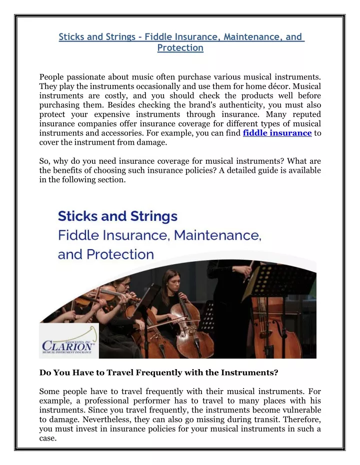 sticks and strings fiddle insurance maintenance