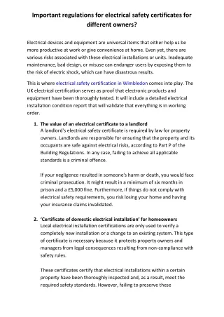 Important regulations for electrical safety certificates for different owners