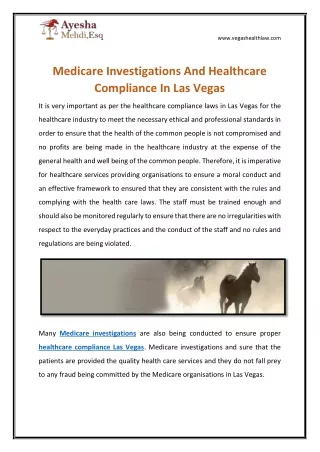 Medicare Investigations And Healthcare Compliance In Las Vegas