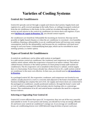 Varieties of Cooling Systems