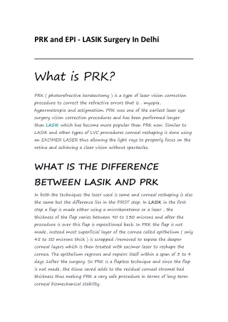 PRK and EPI - Lasik Surgery in Delhi