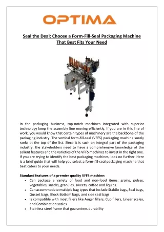 seal the deal choose a form fill seal packaging