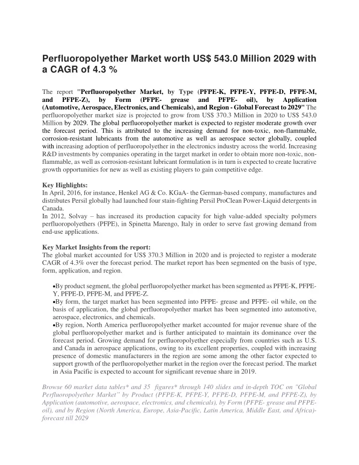 perfluoropolyether market worth us 543 0 million